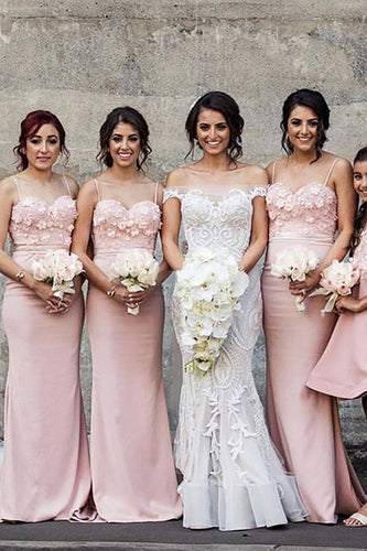 Spaghetti Straps Blush Bridesmaid Dress with Appliques