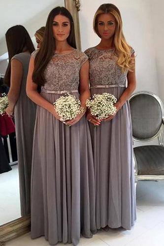 A-Line Boat Neck Grey Bridesmaid Dress