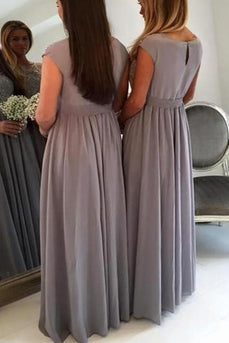 A-Line Boat Neck Grey Bridesmaid Dress