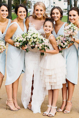 Simple V-Neck Light Blue Bridesmaid Dress