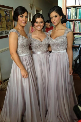 A-Line Sleeveless Grey Long Bridesmaid Dress