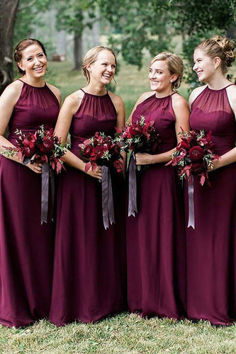 Halter Sleeveless Burgundy Long Bridesmaid Dress