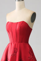Load image into Gallery viewer, Elegant Princess A-Line Strapless Dark Red Long Formal Dress with 3D Flowers