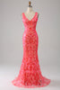 Load image into Gallery viewer, Orange Charming Mermaid Deep V Neck Sparkly Sequin Long Formal Dress with Embroidery
