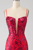 Load image into Gallery viewer, Mermaid Dark Red Sequins Long Formal Dress with Slit