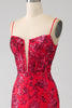 Load image into Gallery viewer, Mermaid Dark Red Sequins Long Formal Dress with Slit