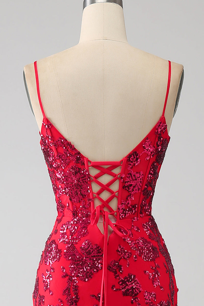 Load image into Gallery viewer, Mermaid Dark Red Sequins Long Formal Dress with Slit