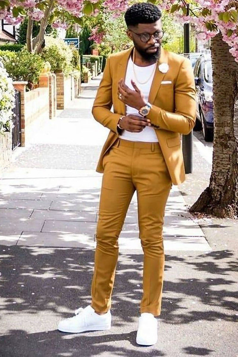 Load image into Gallery viewer, Turmeric Notched Lapel Prom Suit For Men