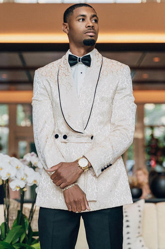 White Jacquard Shawl Lapel Prom Blazer For Men