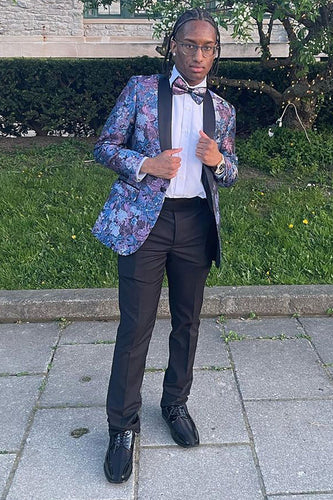 Flower Print Shawl Lapel Prom Suit For Men