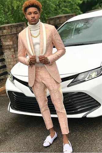 Light Pink Shawl Lapel Jacquard Men's Prom Suits