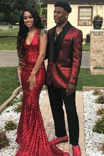 Red Sequins One Button Men's Prom Blazer