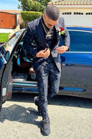 Load image into Gallery viewer, Peak Lapel Black Jacquard Men&#39;s Prom Tuxedos