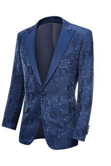 Dark Blue Peak Lapel Jacquard Men's Formal Suits