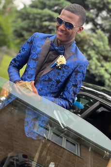 Peak Lapel Jacquard Royal Blue Single Breasted Men's Prom Blazer