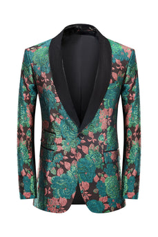 Green Shawl Lapel Jacquard Men's Prom Blazer