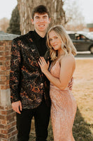 Load image into Gallery viewer, Dark Brown Shawl Lapel Jacquard Men&#39;s Prom Blazer