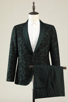 Load image into Gallery viewer, Dark Green Jacquard Shawl Lapel One Button 2 Piece Men&#39;s Prom Suits