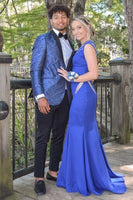 Load image into Gallery viewer, Blue Jacquard Shawl Lapel 2-Piece Men&#39;s Prom Suits