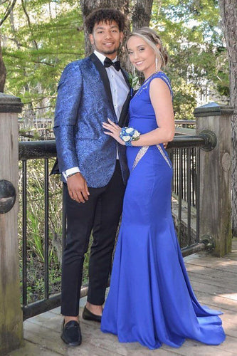 Blue Jacquard Shawl Lapel 2-Piece Men's Prom Suits