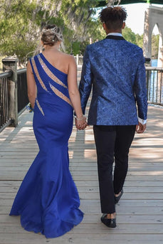 Blue Jacquard Shawl Lapel 2-Piece Men's Prom Suits