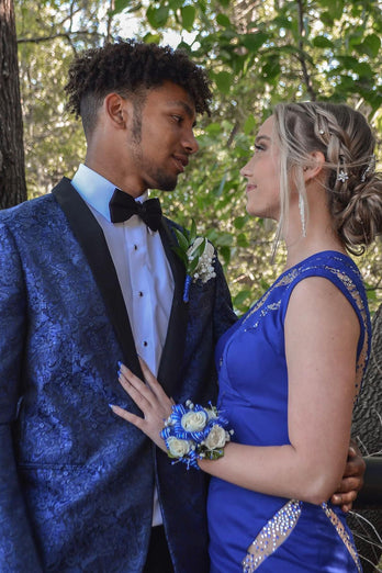 Blue Jacquard Shawl Lapel 2-Piece Men's Prom Suits