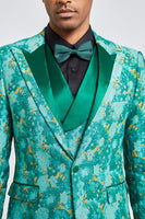 Load image into Gallery viewer, Green Jacquard 3 Piece Peak Lapel Men&#39;s Formal Party Suits