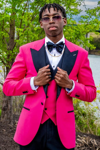 Hot Pink Peak Lapel 3 Piece Men's Prom Suits