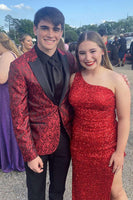 Load image into Gallery viewer, Fuchsia Peak Lapel One Button Men&#39;s Formal Blazer