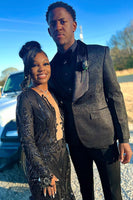 Load image into Gallery viewer, Black Jacquard Shawl Lapel 2-Piece Formal Party Suits