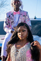 Load image into Gallery viewer, Pink Floral Jacquard Shawl Lapel 2 Piece Prom Tuxedo