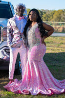 Load image into Gallery viewer, Pink Floral Jacquard Shawl Lapel 2 Piece Prom Tuxedo