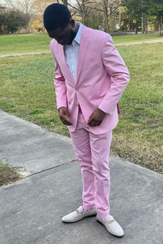 Pink Notched Lapel 2 Piece Formal Party Suits