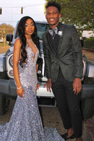 Load image into Gallery viewer, Black Jacquard Shawl Lapel One Button Formal Party Blazer