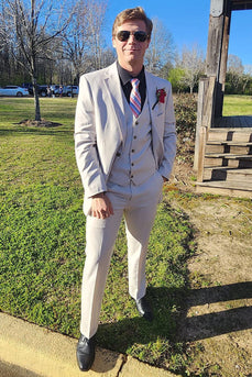 White Jacquard Notched Lapel 3 Piece Formal Wedding Suits