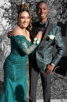 Load image into Gallery viewer, Green Jacquard Shawl Lapel One Button Formal Party Blazer