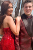 Load image into Gallery viewer, Burgundy Jacquard Shawl Lapel One Button Prom Homecoming Blazer