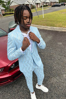 Load image into Gallery viewer, Shawl Lapel Light Blue One Button Men&#39;s Prom Suits