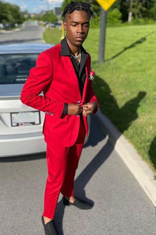 Red Notched Lapel 2 Piece Men's Prom Suits