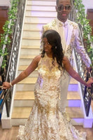 Load image into Gallery viewer, Champagne Peak Lapel Sequins Men&#39;s Formal Blazer