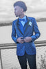 Load image into Gallery viewer, Royal Blue Jacquard One Button Shawl Lapel Prom Homecoming Blazer