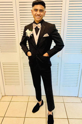 Black Notched Lapel Jacquard 2-Piece Men's Formal Party Suits