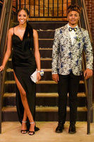 Load image into Gallery viewer, Grey Flower Jacquard Shawl Lapel Formal Blazer