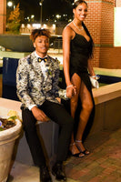 Load image into Gallery viewer, Grey Flower Jacquard Shawl Lapel Formal Blazer