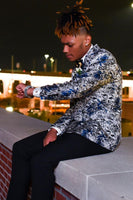 Load image into Gallery viewer, Grey Flower Jacquard Shawl Lapel Formal Blazer