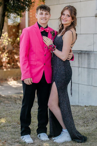 Hot Pink Notched Lapel 3 Piece Formal Party Suits