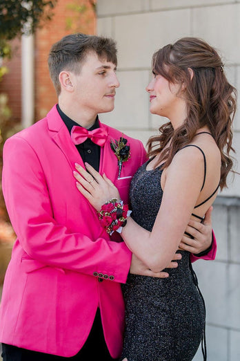 Hot Pink Notched Lapel 3 Piece Formal Party Suits