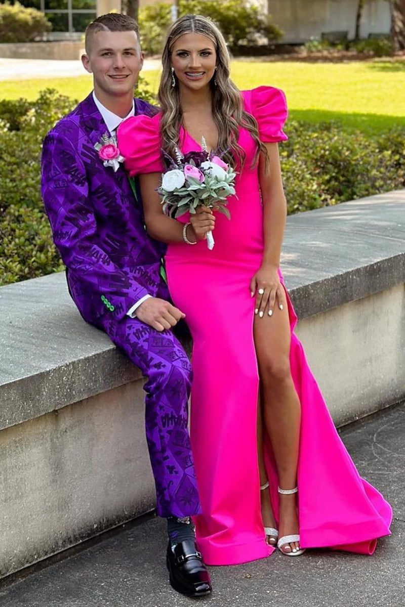 Load image into Gallery viewer, Notched Lapel Two Button Purple Jacquard Men&#39;s Prom Suits