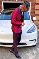 Load image into Gallery viewer, Shawl Lapel One Button Burgundy Jacquard Men&#39;s Prom Suits