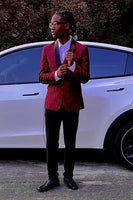 Load image into Gallery viewer, Shawl Lapel One Button Burgundy Jacquard Men&#39;s Prom Suits